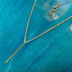 Layered necklace set key bar adjustable chain boho minimalist gold tone